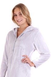 SIENA dlouhý župan s kapucí a zipem, Světle šedá, vel. S, galerie